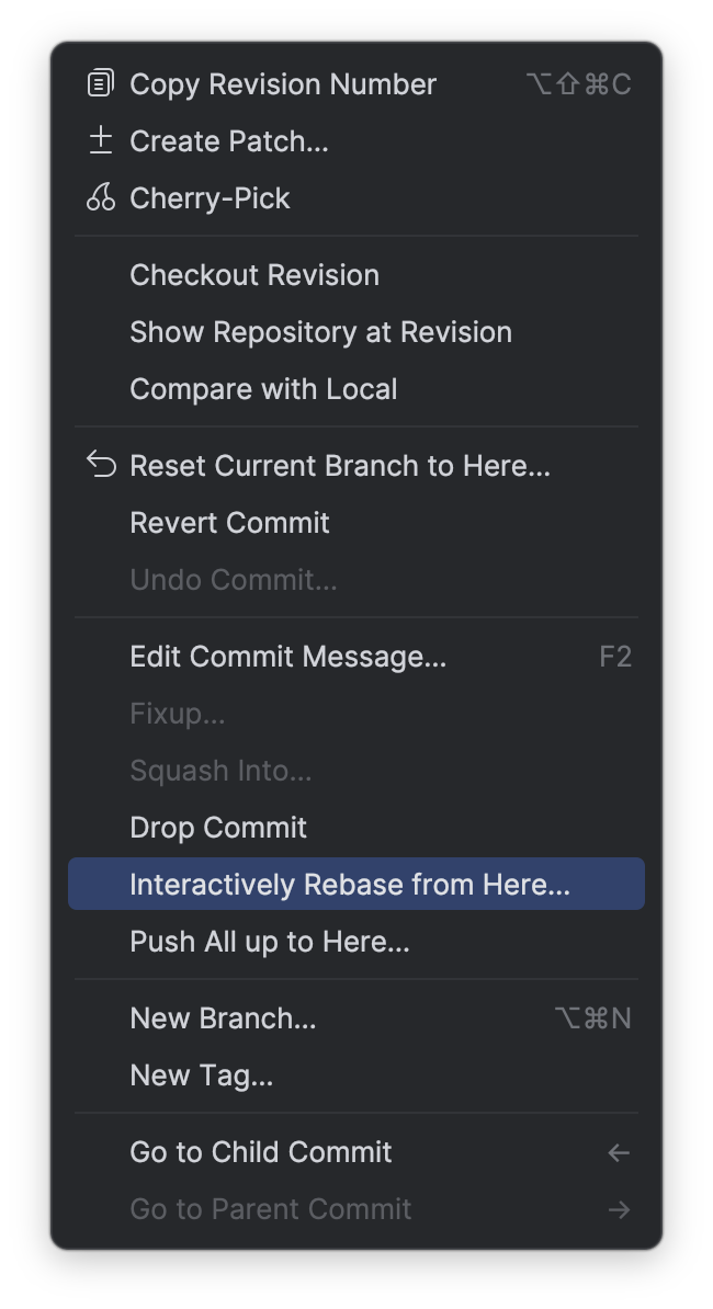 Start interactive rebase in IntelliJ