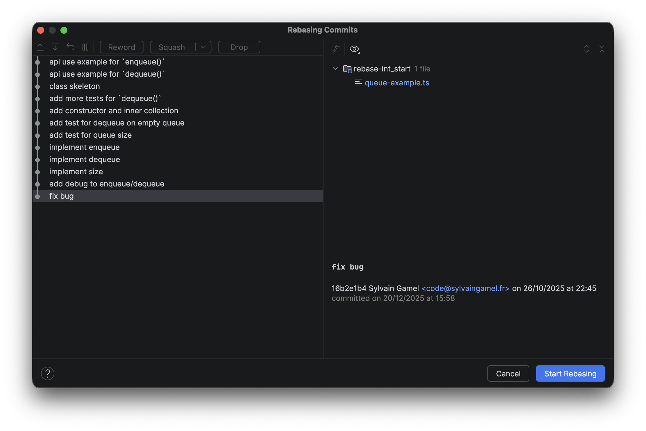 Editor for interactive rebase in IntelliJ