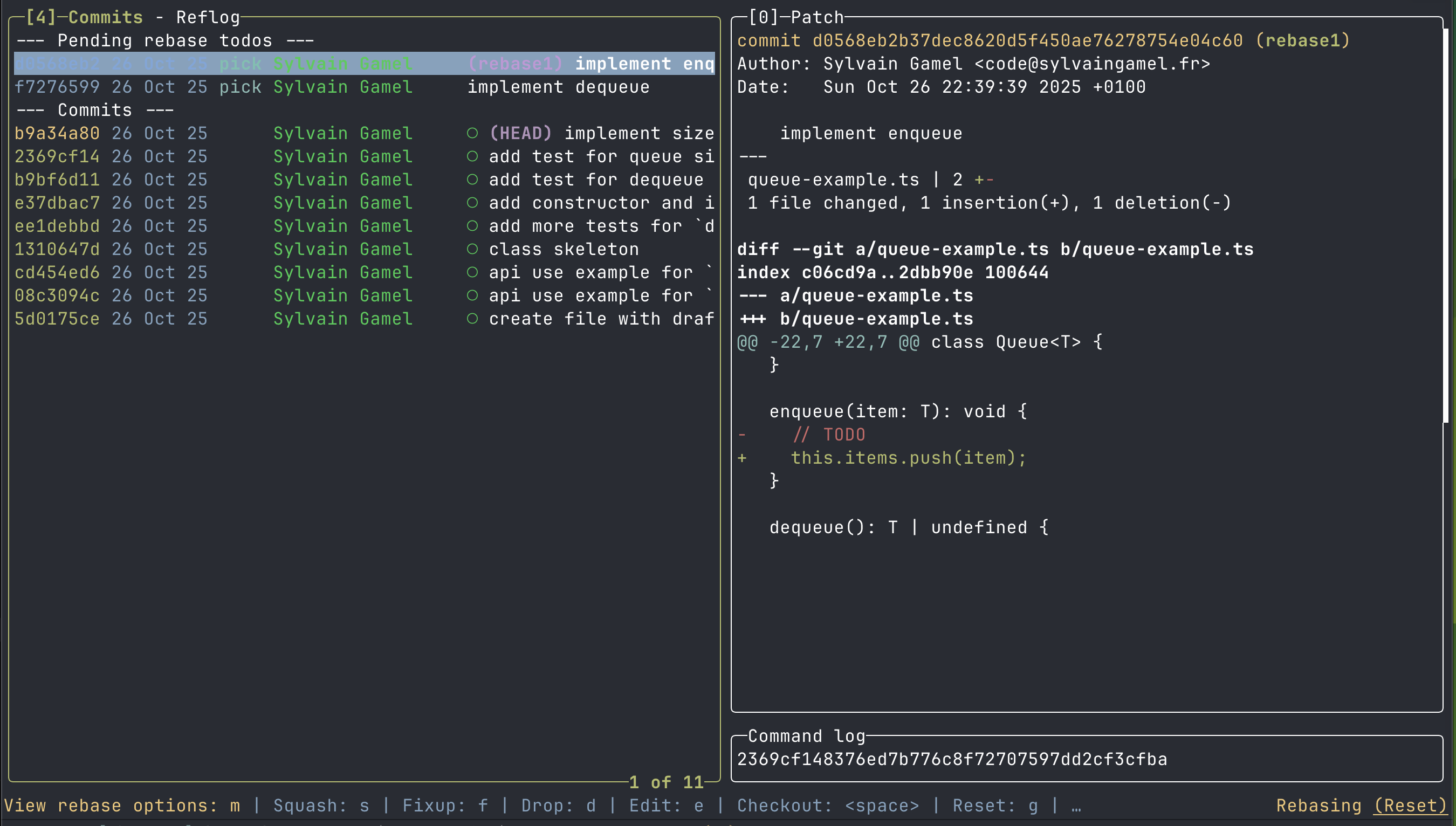 Interactive rebase editor in Lazygit