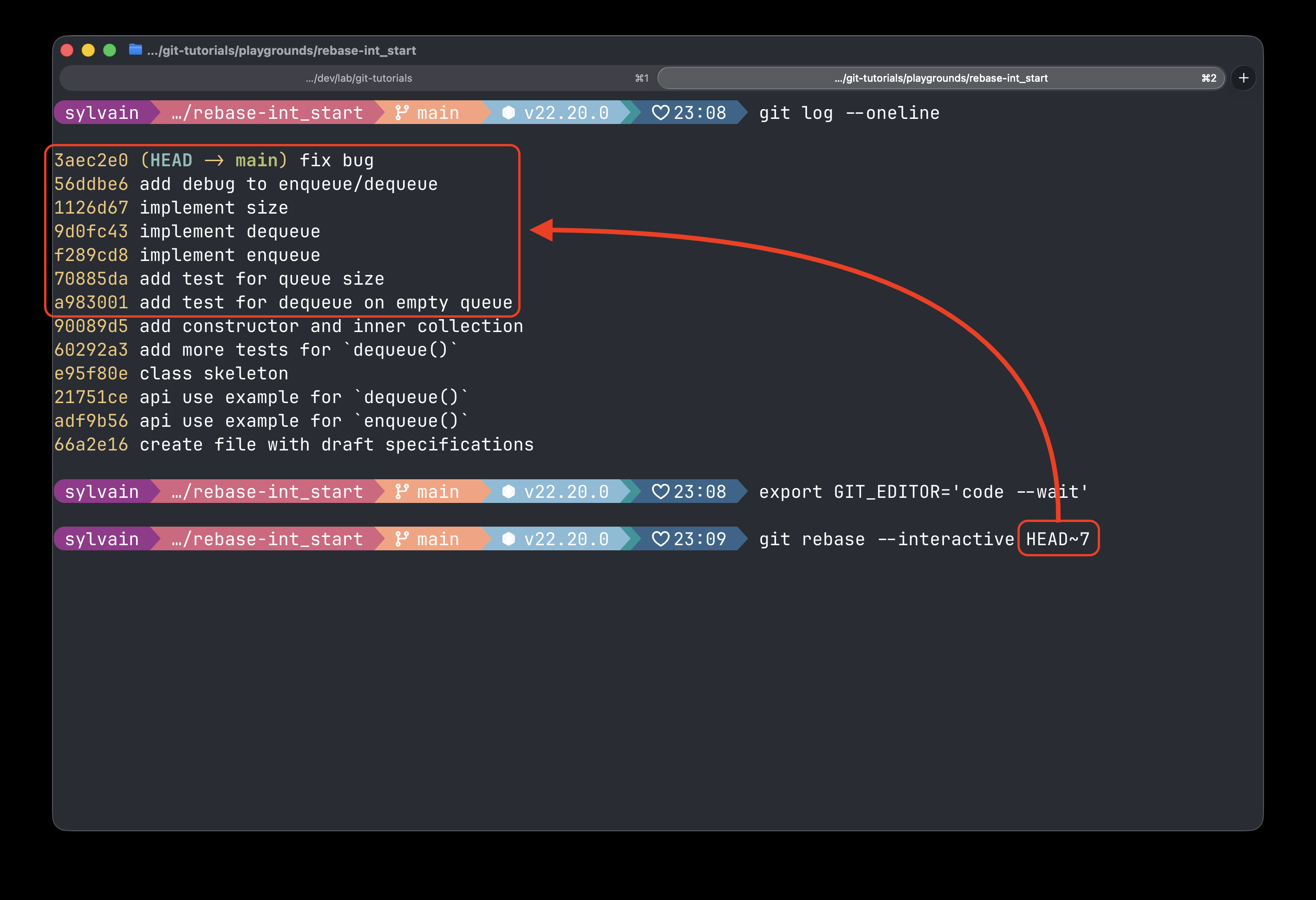 Starting an interactive rebase in shell