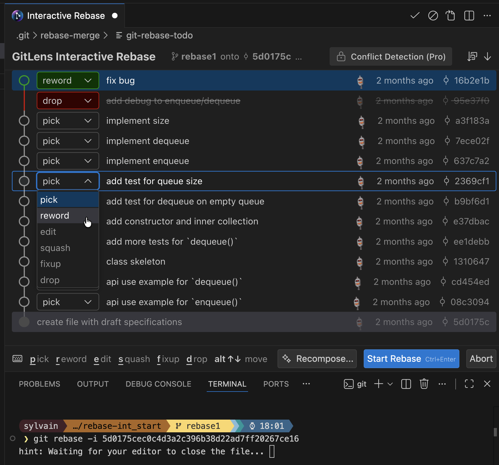 Git Lens rebase editor